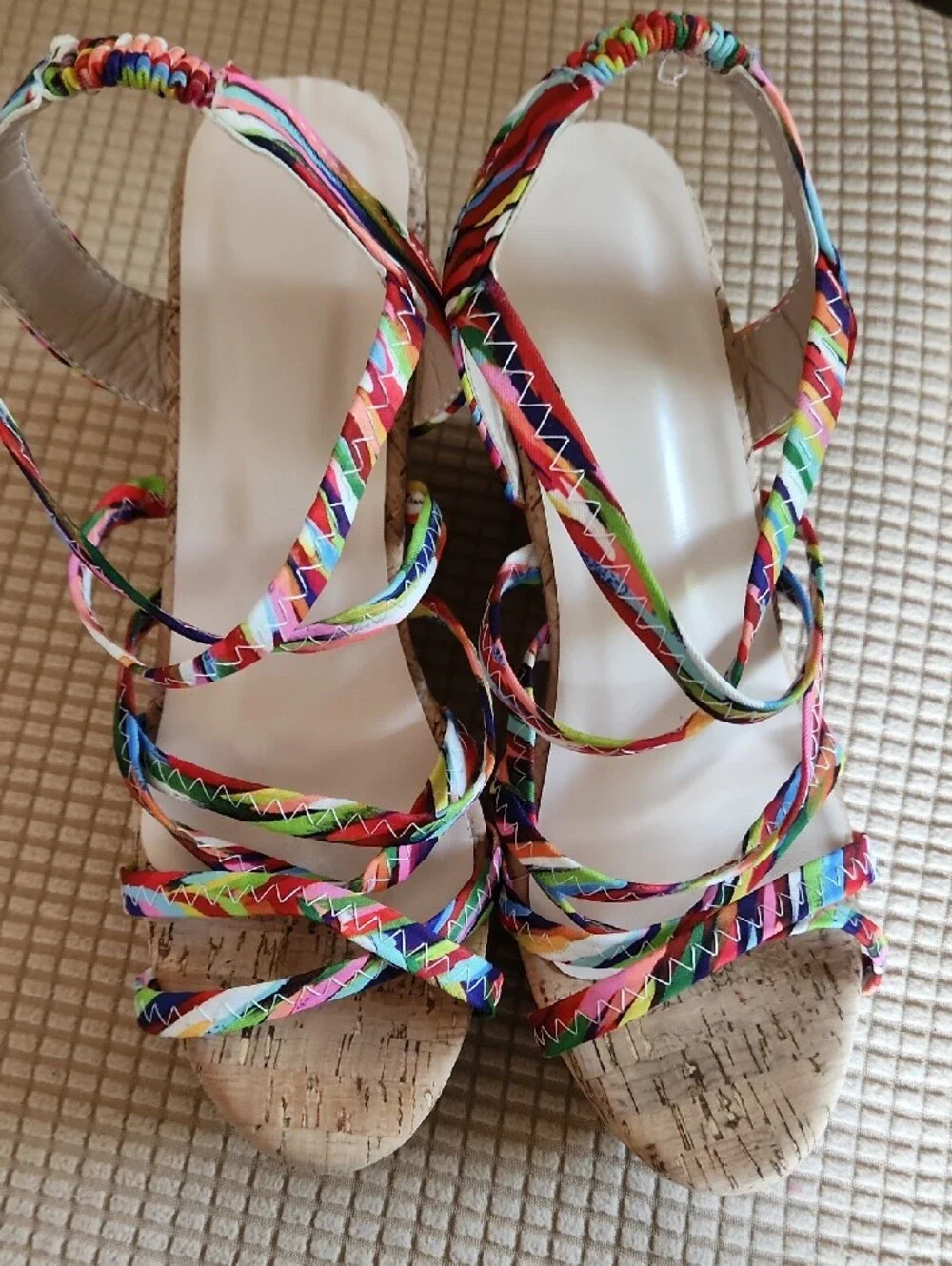 Multi-Color Strappy Cork Wedge Sandals for Women Size 39